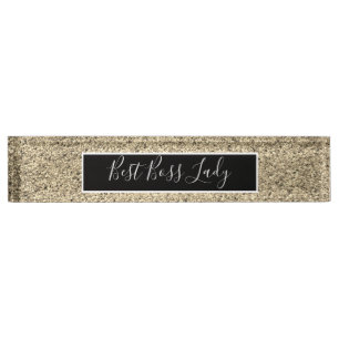 Elegant Gold Glitter Best Boss Lady Nameplate