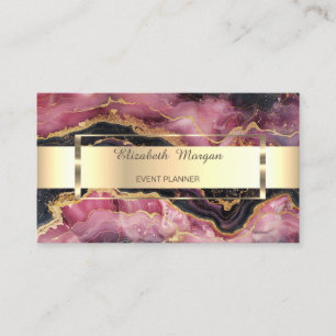 Elegant Gold Glitter Black Burgundy Marble Stripe Business Card