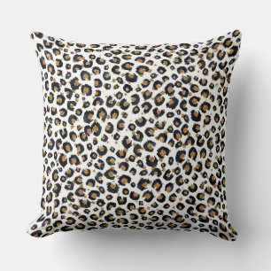 Elegant Gold Glitter Black Leopard Animal Print Cushion
