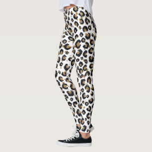 Elegant Gold Glitter Black Leopard Animal Print Leggings