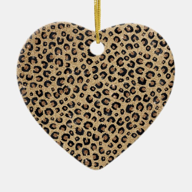 Elegant Gold Glitter Black Leopard Print Ceramic Tree Decoration (Front)