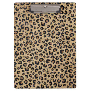 Elegant Gold Glitter Black Leopard Print Clipboard