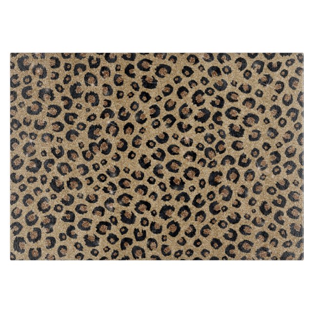 Elegant Gold Glitter Black Leopard Print Cutting Board (Front)