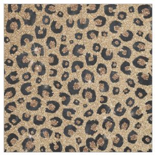 Elegant Gold Glitter Black Leopard Print Fabric
