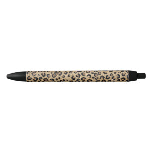 Elegant Gold Glitter Black Leopard Print Ink Pen