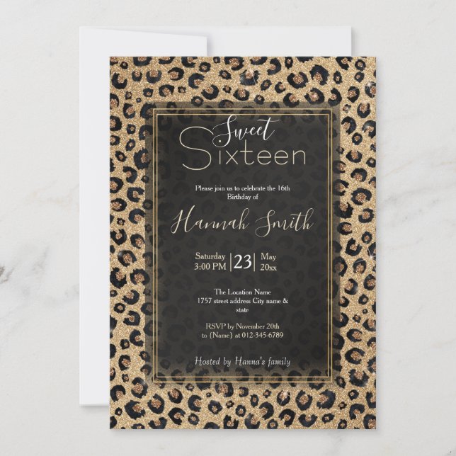 Elegant Gold Glitter Black Leopard Print Invitation (Front)