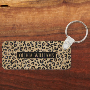 Elegant Gold Glitter Black Leopard Print Key Ring