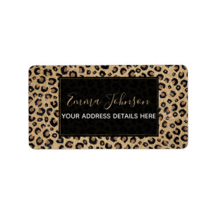 Elegant Gold Glitter Black Leopard Print Label