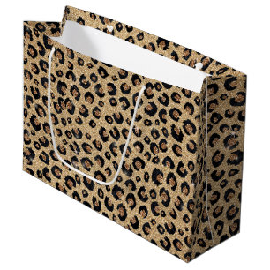 Elegant Gold Glitter Black Leopard Print Large Gift Bag