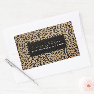 Elegant Gold Glitter Black Leopard Print Rectangular Sticker