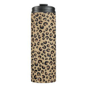 Elegant Gold Glitter Black Leopard Print Thermal Tumbler