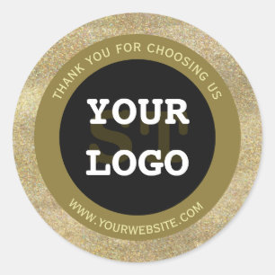 Elegant Gold Glitter Black Monogram Your Logo Classic Round Sticker