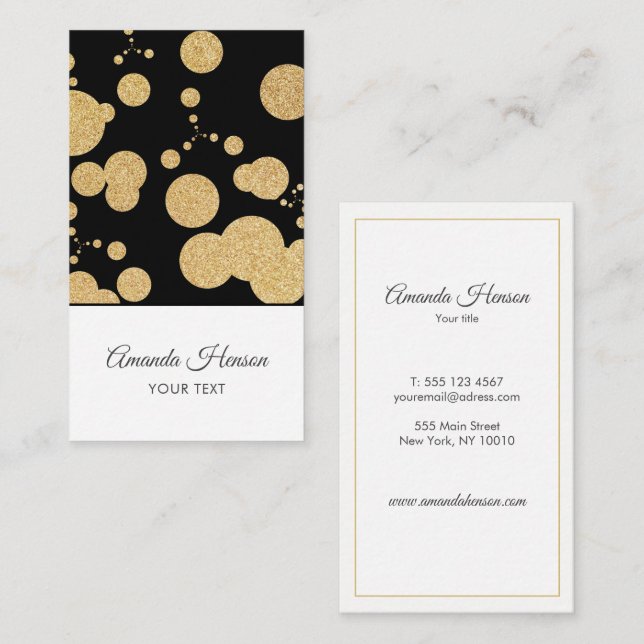 Elegant Gold Glitter Black Pattern Business Card (Front/Back)