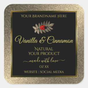 Elegant Gold Glitter Black Product Labels Ladybug