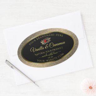 Elegant Gold Glitter Black Product Labels Ladybug