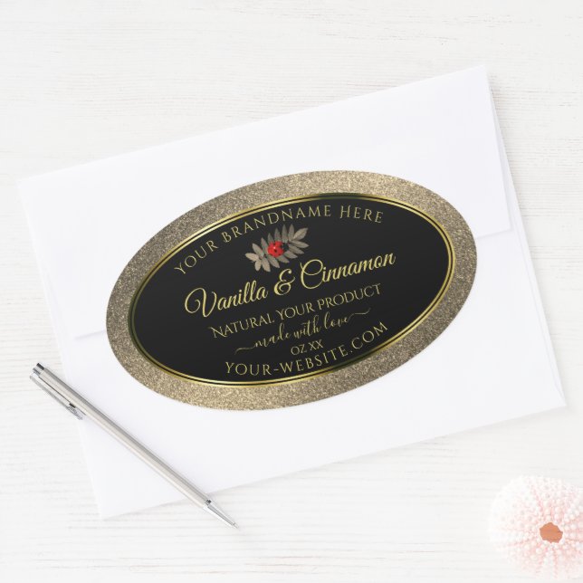 Elegant Gold Glitter Black Product Labels Ladybug (Envelope)