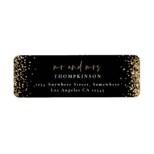 Elegant Gold Glitter Black Return Name Address