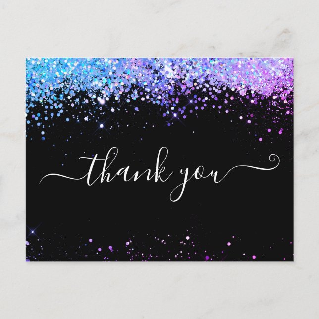 Elegant Gold Glitter Black Thank You Card (Front)