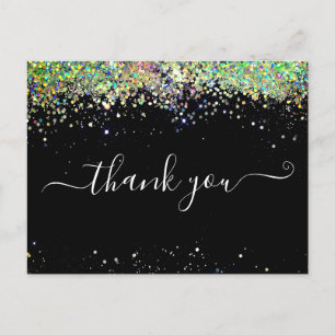 Elegant Gold Glitter Black Thank You Card