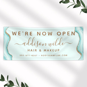 Elegant Gold Glitter Blue Marble Agate Modern Chic Banner