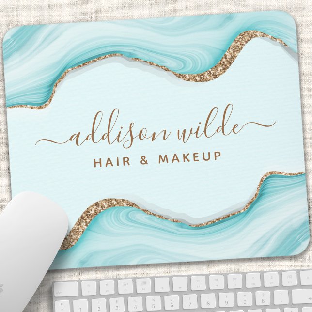 Elegant Gold Glitter Blue Marble Agate Modern Chic Mouse Mat (Creator Uploaded)