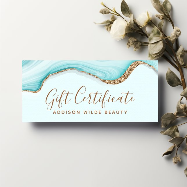 Elegant Gold Glitter Blue Marble Gift Certificate (Creator Uploaded)