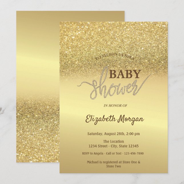 Elegant Gold Glitter Bokeh Baby Shower Invitation (Front/Back)