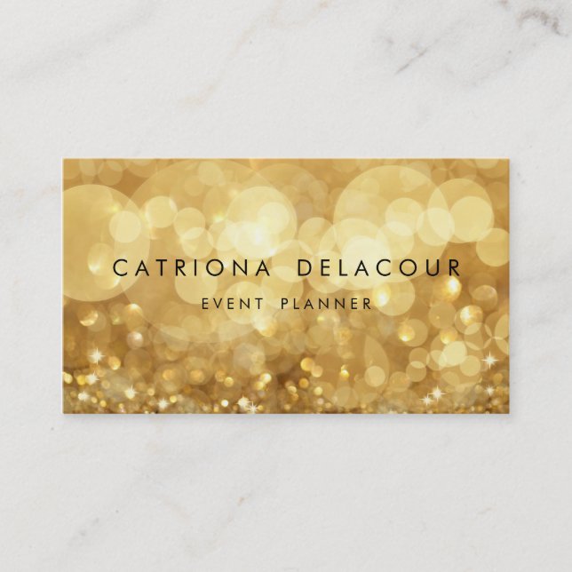Elegant Gold Glitter Bokeh Business Card (Front)