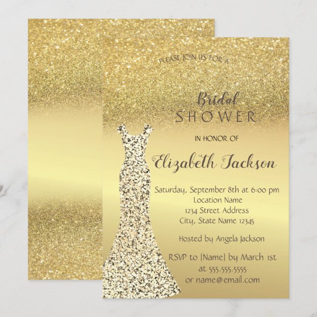 Elegant Gold  Glitter Bokeh , Dress Bridal Shower Invitation (Front/Back)