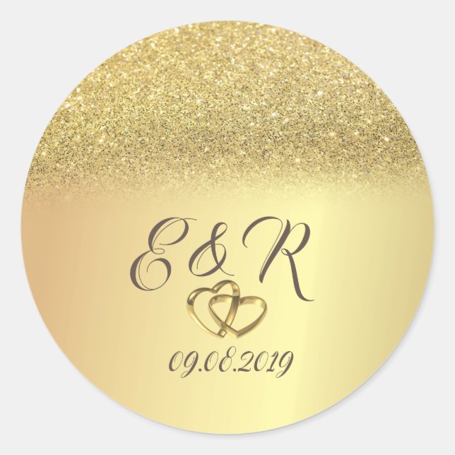 Elegant Gold Glitter Bokeh,Hearts  Wedding Classic Round Sticker (Front)