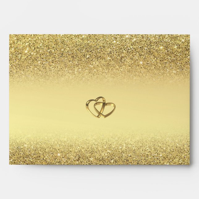 Elegant Gold Glitter Bokeh ,Hearts Wedding Envelope (Front)