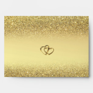 Elegant Gold Glitter Bokeh ,Hearts Wedding Envelope
