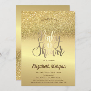 Elegant Gold Glitter Bokeh Ombre Baby Shower Invitation