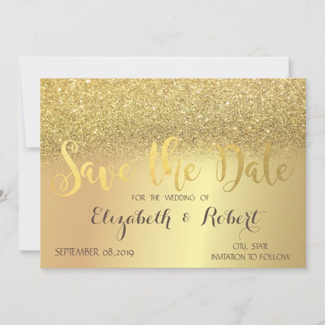Elegant Gold Glitter Bokeh Save The Date (Front)