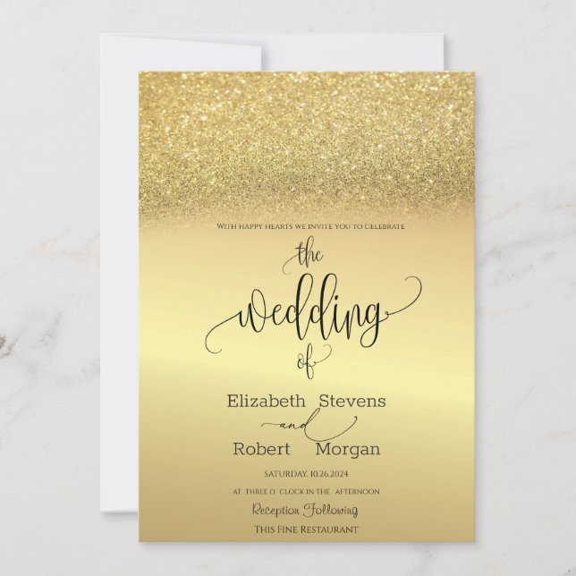 Elegant Gold Glitter Bokeh Wedding Invitation (Front)
