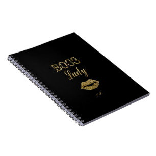 Elegant Gold Glitter BOSS Lady Typography Monogram Notebook