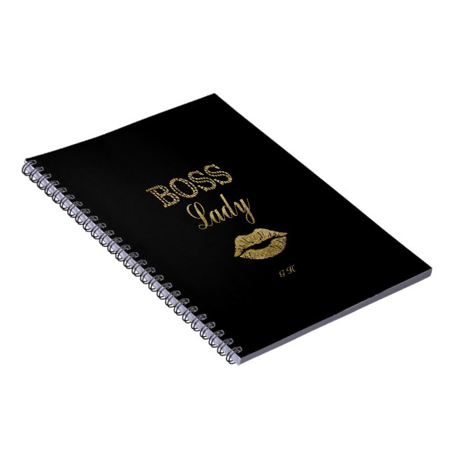 Elegant Gold Glitter BOSS Lady Typography Monogram Notebook (Right Side)