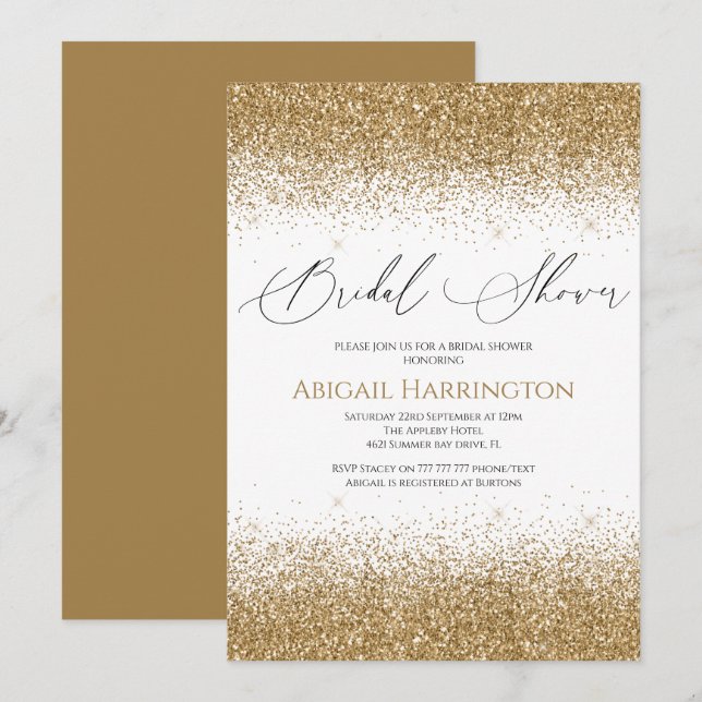 Elegant Gold Glitter Bridal Shower Invitation (Front/Back)