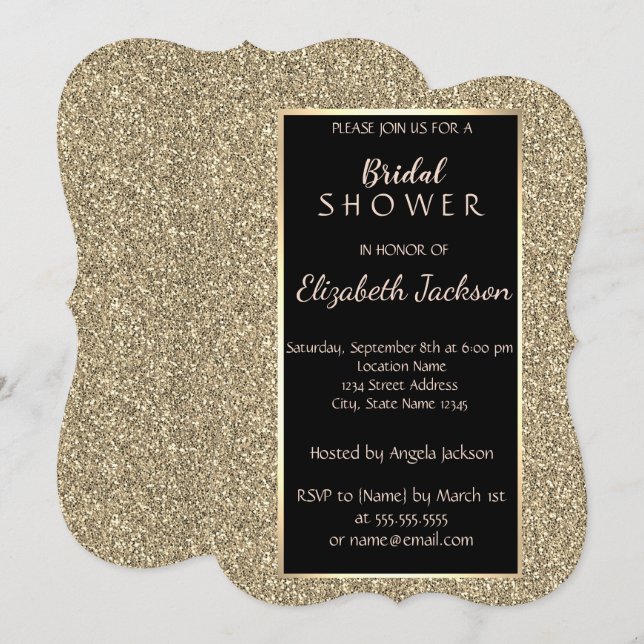 Elegant  Gold Glitter  Bridal Shower Invitation (Front/Back)