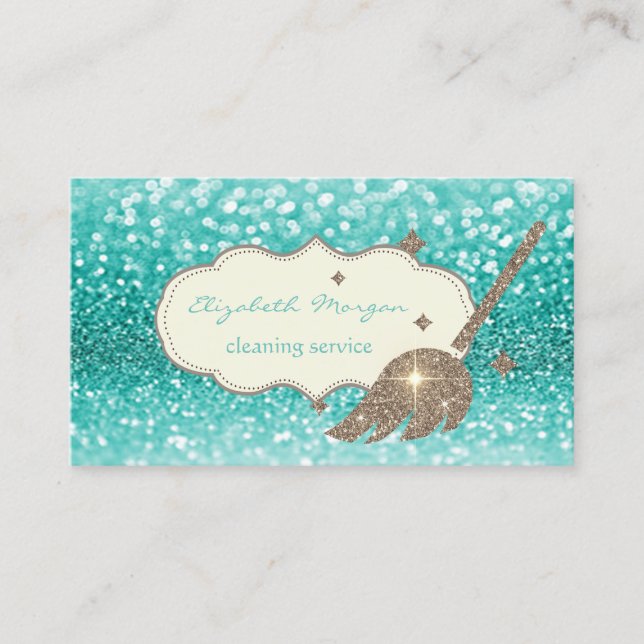 Elegant Gold Glitter Broom Bokeh Business Card (Front)