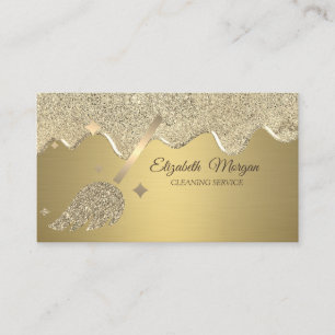 Elegant Gold Glitter Broom Drips Business Card