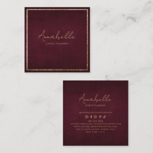 Elegant Gold Glitter Burgundy Velvet Frame Minimal Square Business Card