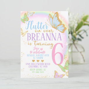 Elegant Gold Glitter Butterfly Birthday Party Invitation