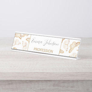 Elegant Gold Glitter Butterfly Desk Name Plate