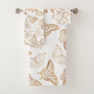 Elegant Gold Glitter Butterfly Glam Design Bath Towel Set