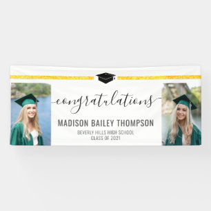 Elegant Gold Glitter Calligraphy Graduation Photo  Banner