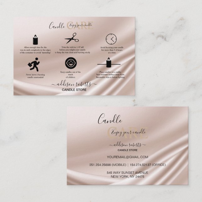 Elegant Gold Glitter Candle Care Business Card (Front/Back)