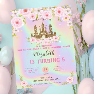 Elegant Gold Glitter Castle Holographic Birthday Invitation