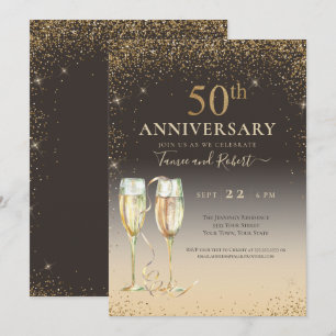Elegant Gold Glitter Champagne 50th Anniversary Invitation