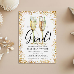 Elegant Gold Glitter Champagne Graduation Party Invitation